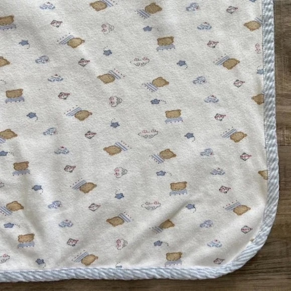 Little Me Vintage Bears Cars Stars Baby Blanket Striped Edges Cotton Lovey - Picture 1 of 6